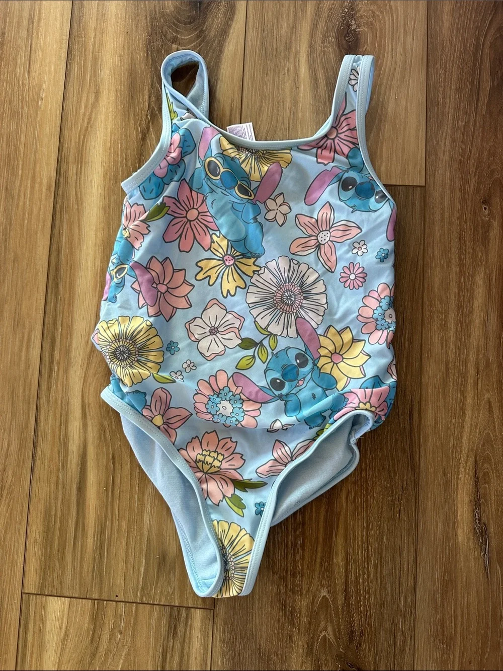 Disney Light Blue Stitch Floral Kids' One-Piece Swimsuit